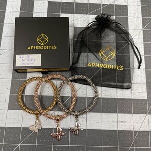 NWOT Aphrodite's Rhinestone Butterfly Set Of 3 Stretch Bracelets